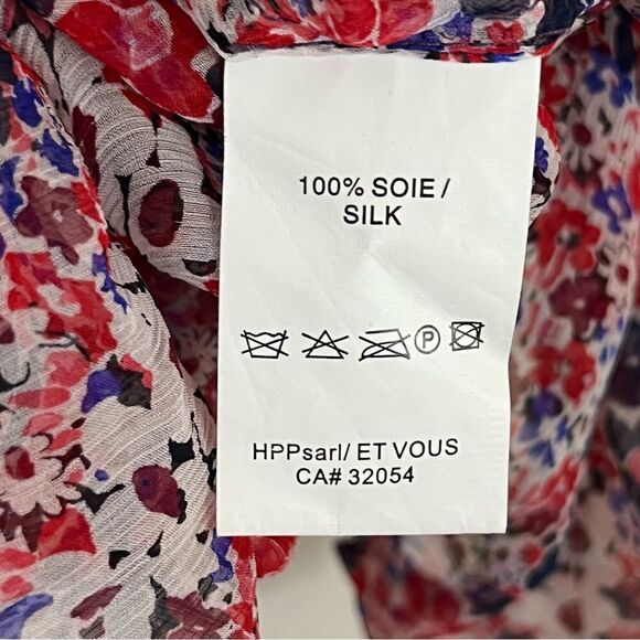 Et Vous Paris Floral Silk Peasant Style Blouse Red Purple M - Picture 5 of 6